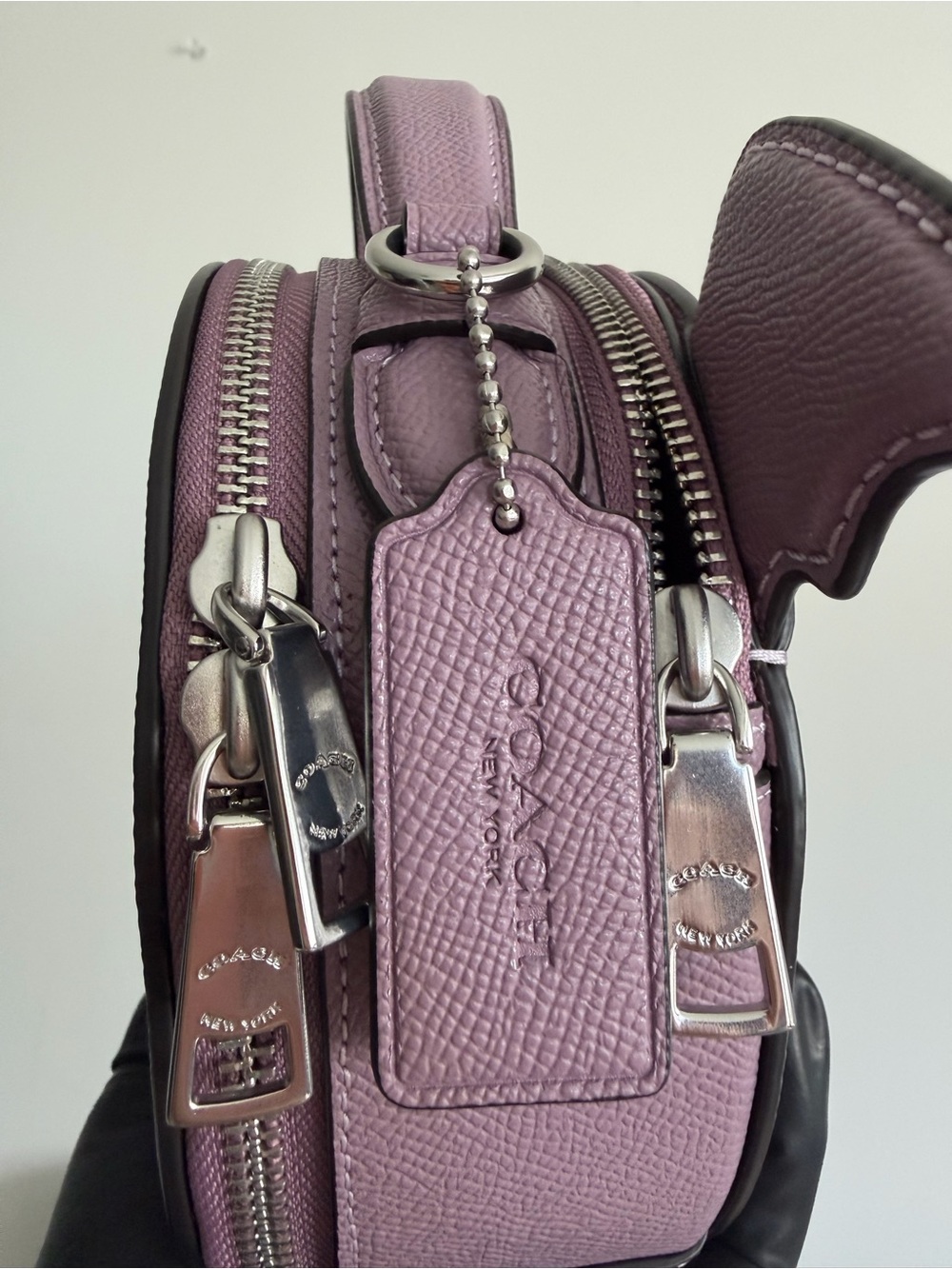 COACH Lavender Bat-Face Round Leather Crossbody Bag - Picture 8 of 14